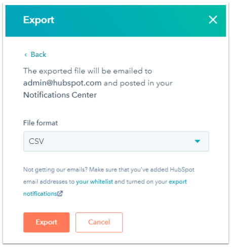 Dropdown selection of different file formats for your export.