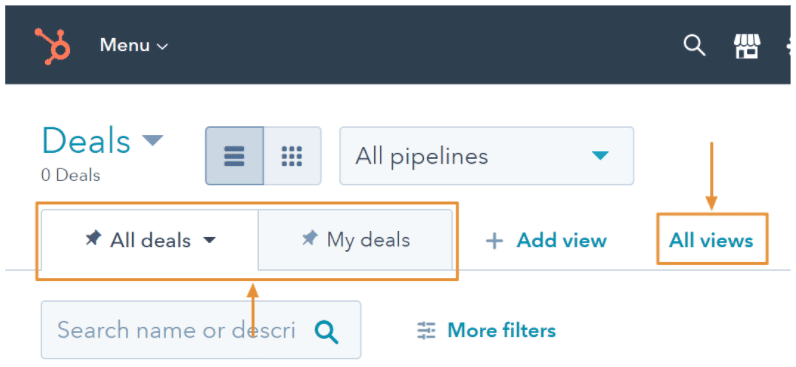 All deals and My deals tabs on the main Deal page.