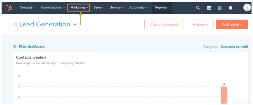 Marketing navigation menu tab.
