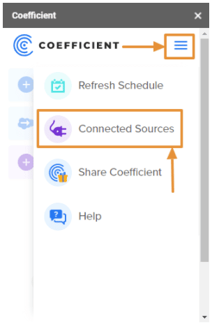 Connected Sources button on the Coefficient menu.