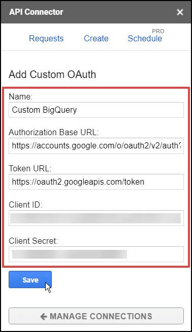 big query connector google sheets