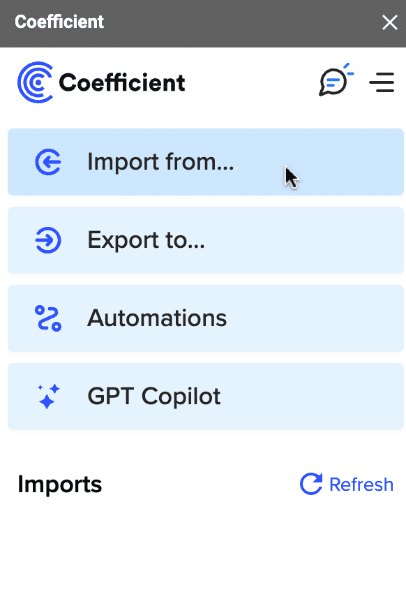click import from in the coefficient menu