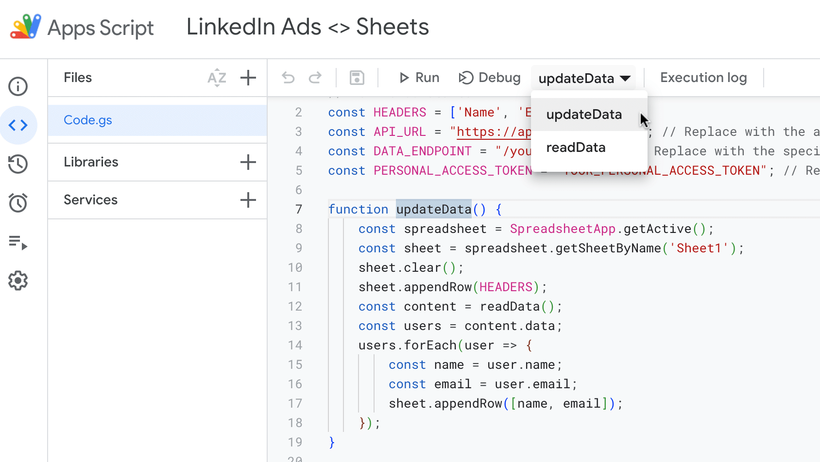 select the function you want to run from the drop down
