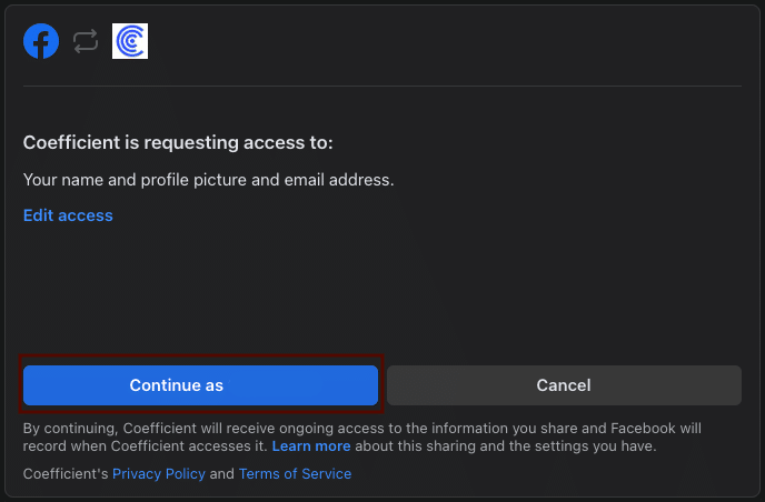 Log in to your Facebook account