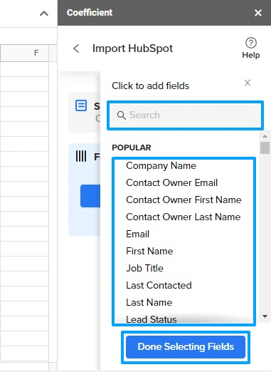 choose the Object fields you want to include in your import