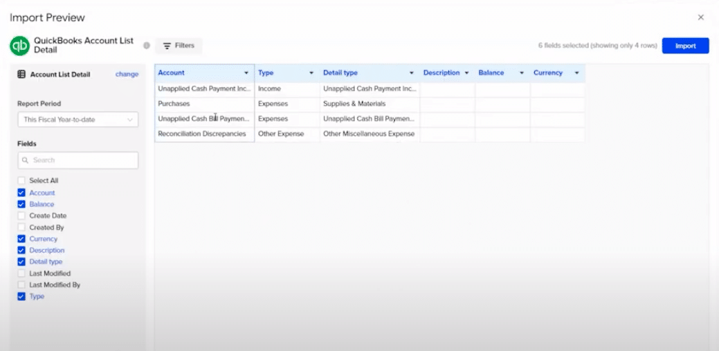 Select the fields you want to bring into your export