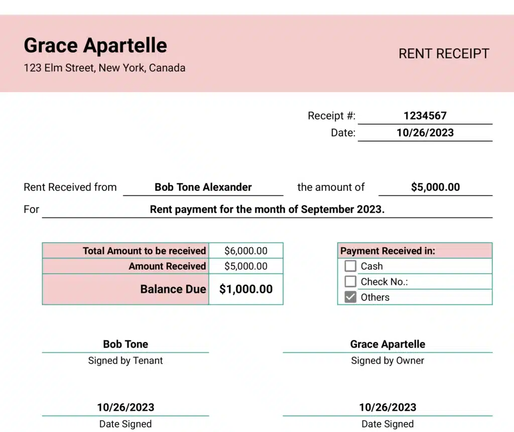 rent receipt template