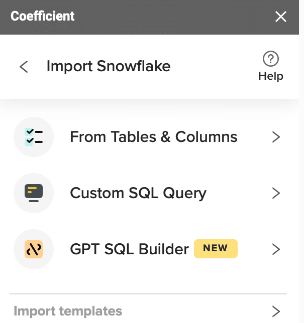 Selecting 'From Tables & Columns' in Coefficient