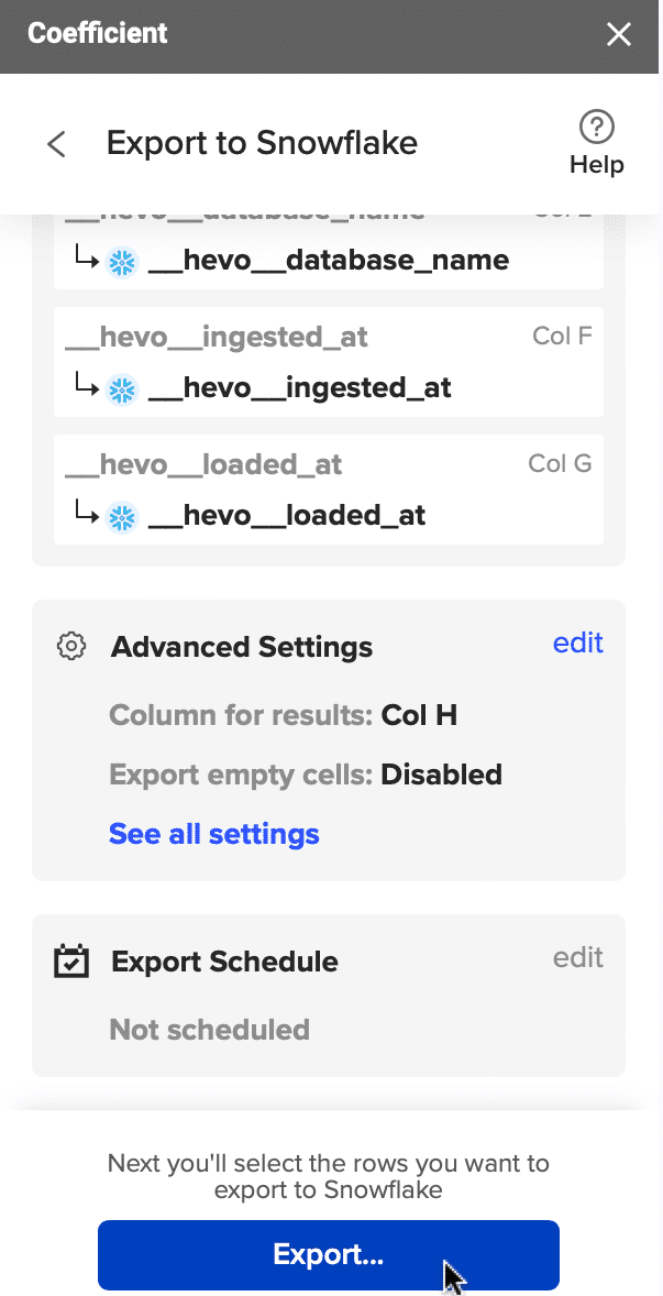 Verifying column mappings to Snowflake fields in Coefficient