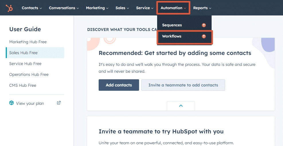 Creating a new workflow in HubSpot for automated data export to Google Sheets