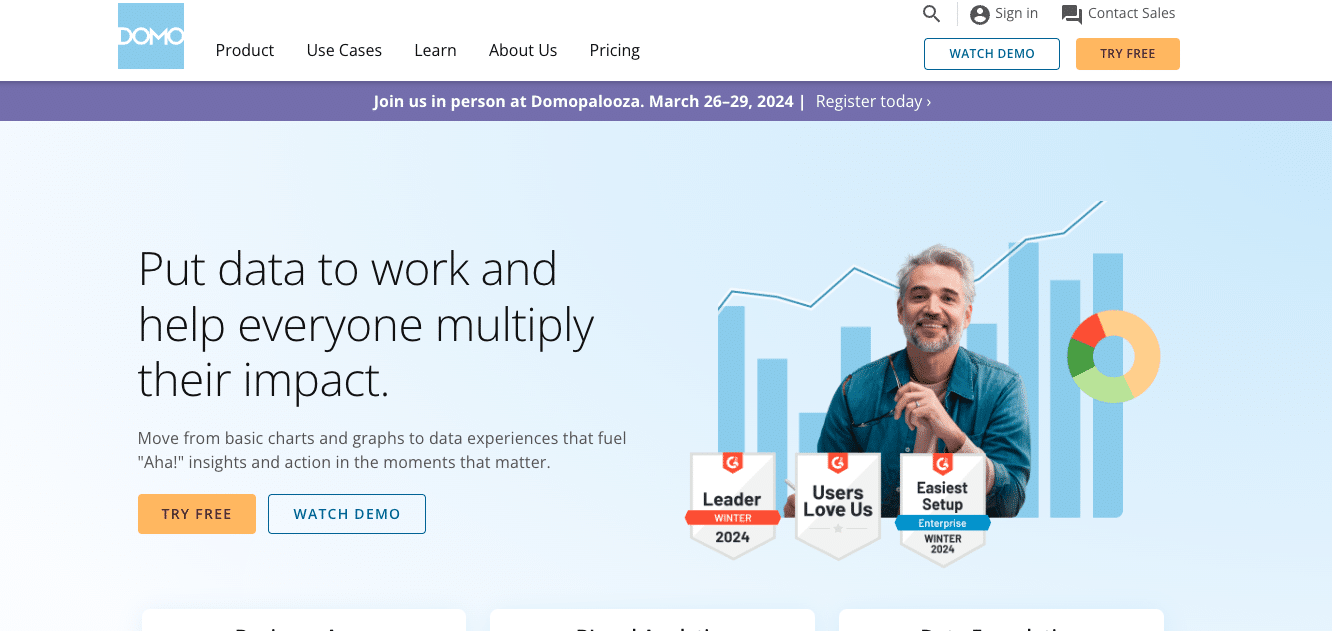 A screenshot of Domo's homepage