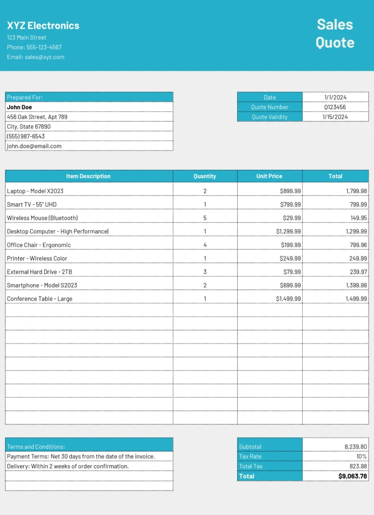 sales quote template