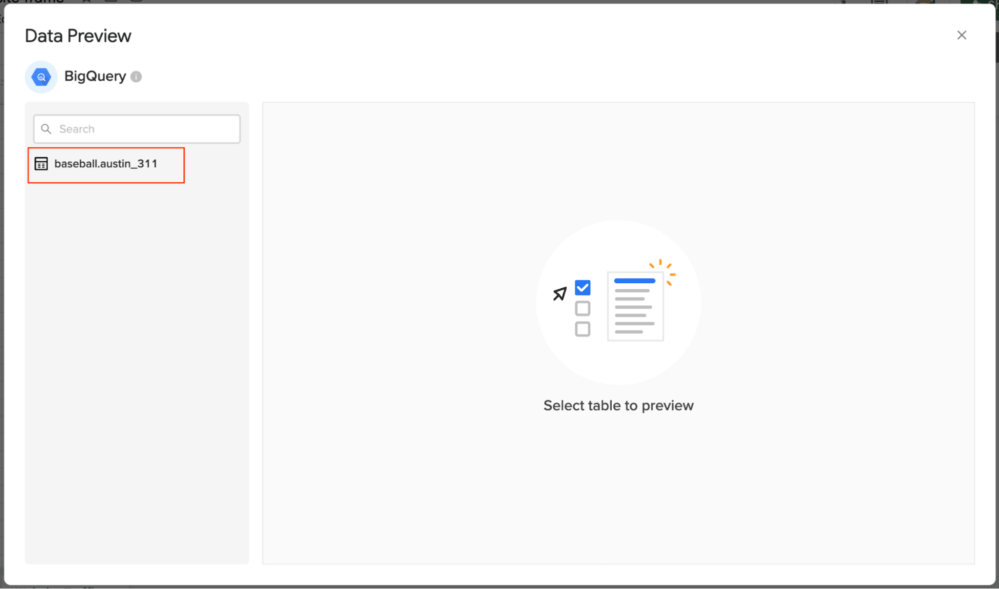 Viewing table schemas from BigQuery database in Data Preview window