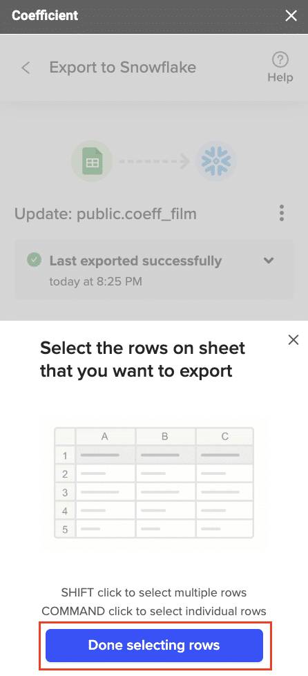 confirm snowflake rows to import
