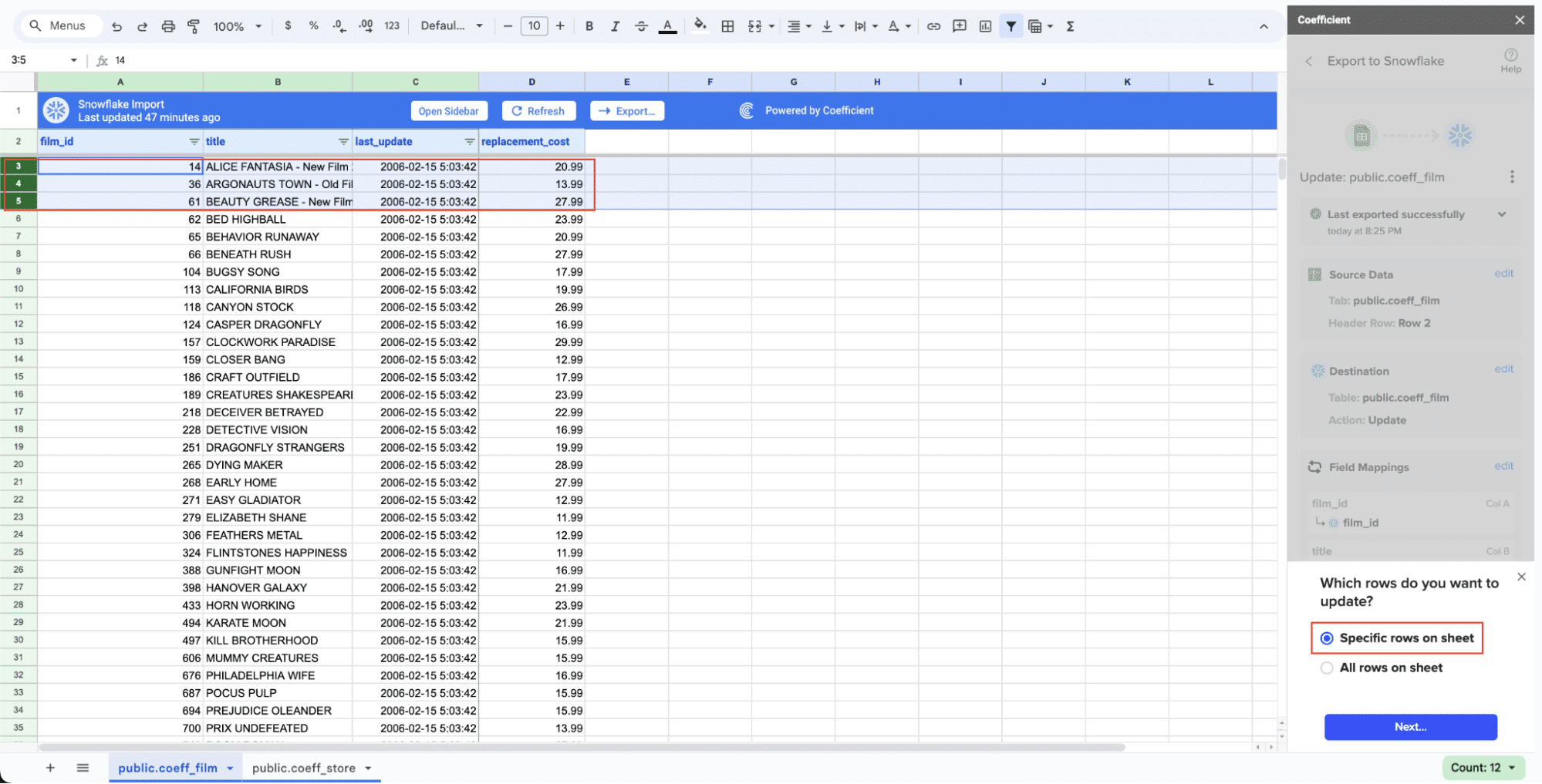 Preview for Chargebee Data Export to Google Sheets using Coefficient add-on
