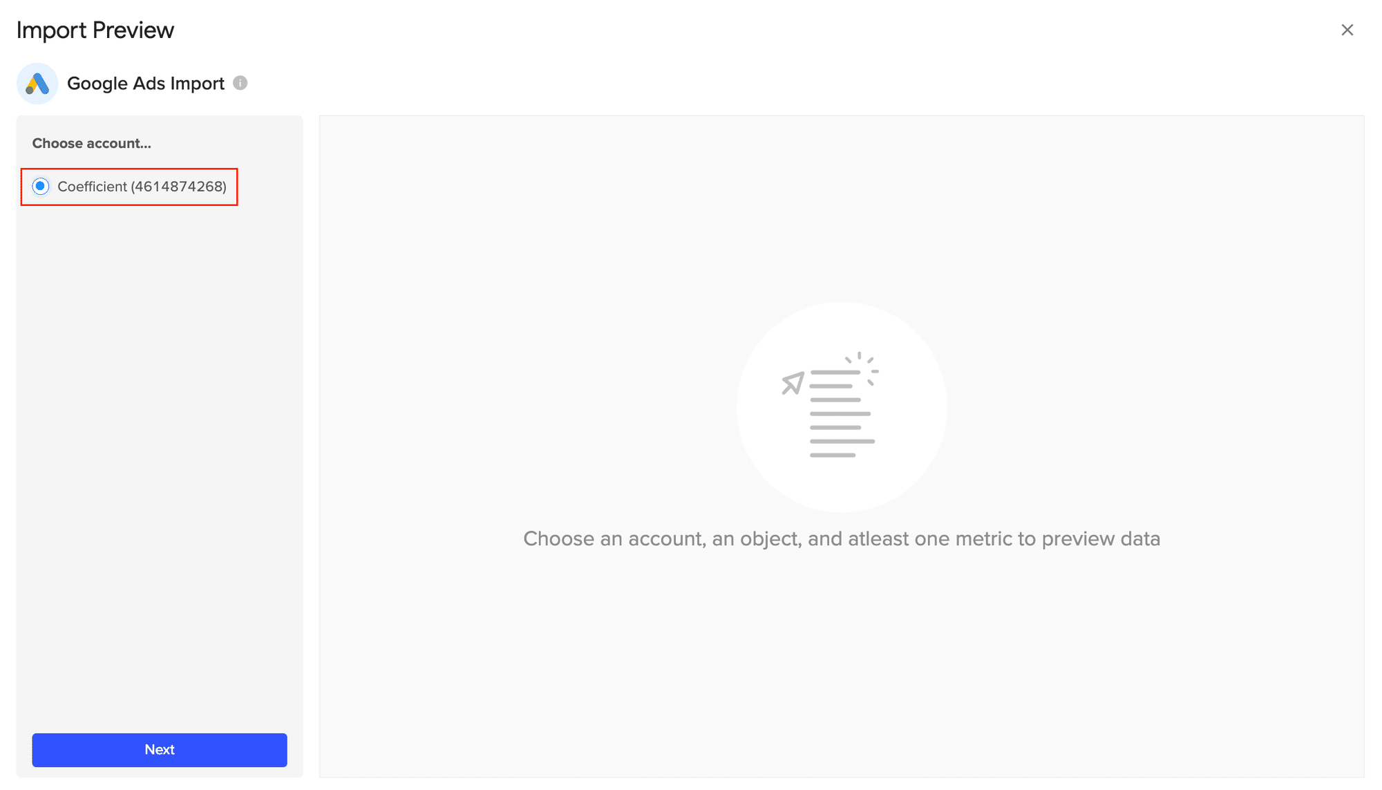 Choose Google Ads Account to Connect