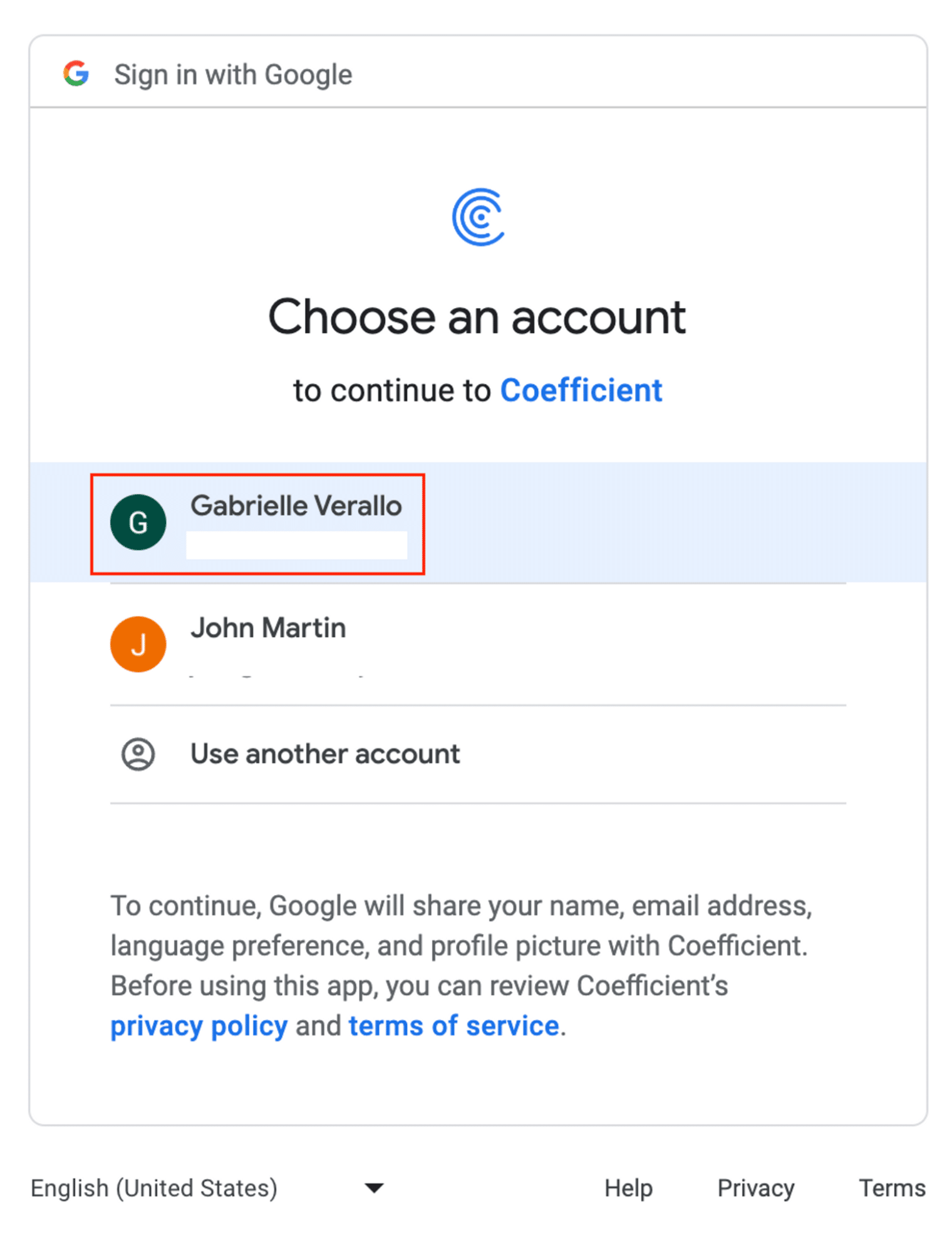 Choose Google Account to connect