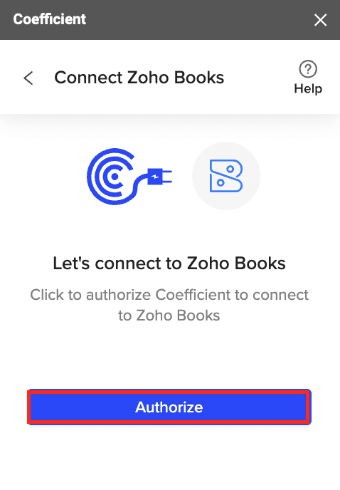 authorize zoho books to excel