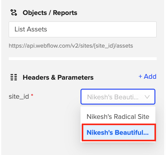 edit parameters for webflow google sheets import