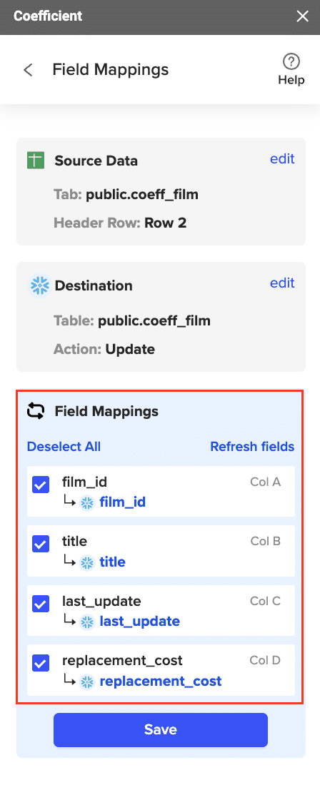 map snowflake data to ingest