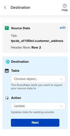 select snowflake data destination