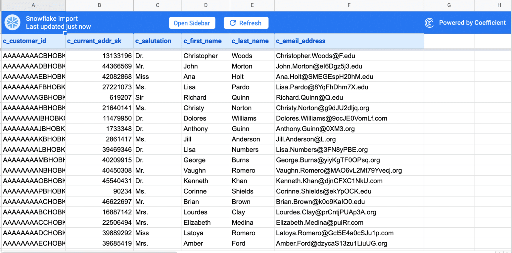 snowflake data import into google sheets excel