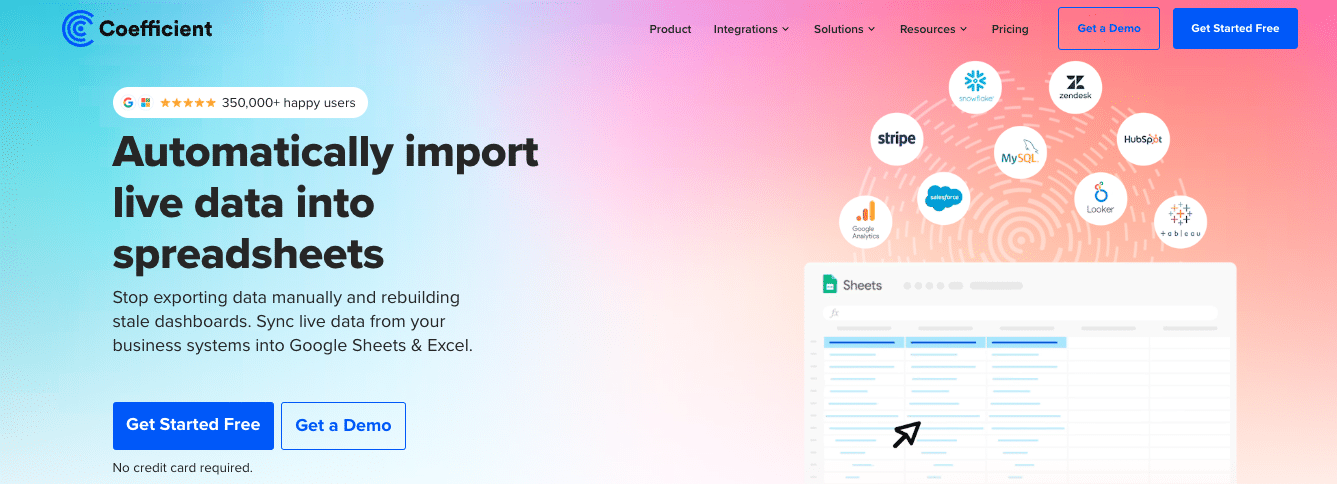 Coefficient is a no-code solution that allows you to connect your spreadsheets