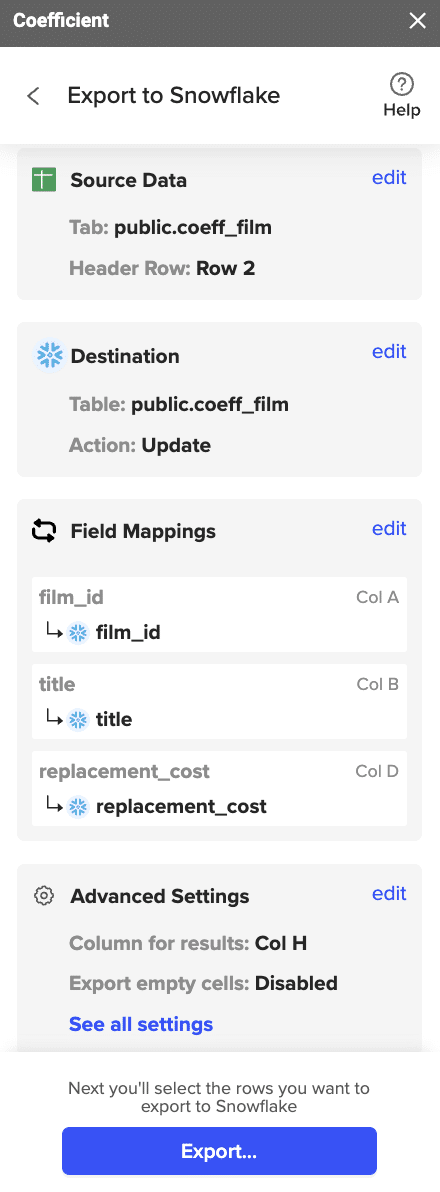 Highlighting the rows you want to update or export. You can choose to export all rows or specific rows.