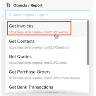 Selecting “Get Invoices” to fetch invoice data from Xero.