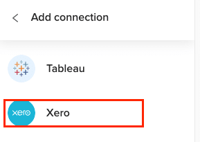 Selecting “Xero” from the list of available data sources in Coefficient.