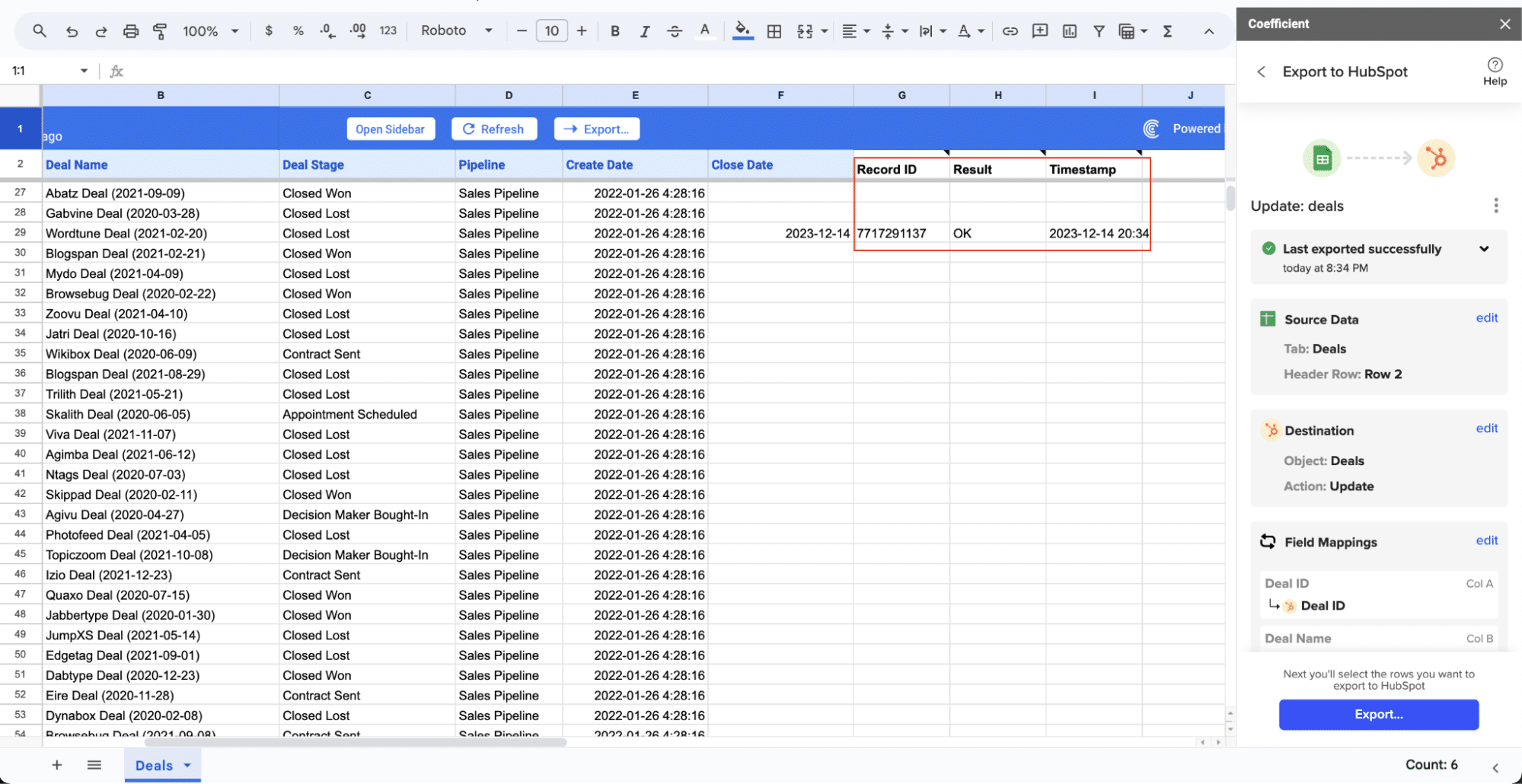 Confirming updated rows
