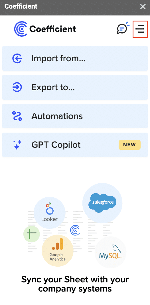 Selecting import from menu