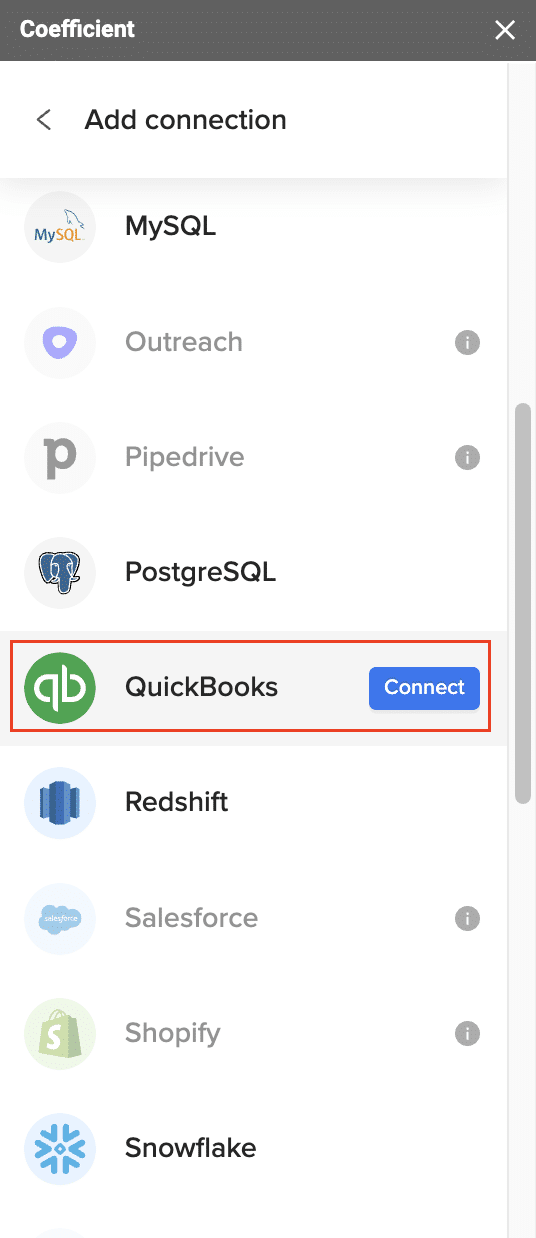 selecting quickbooks from the menu