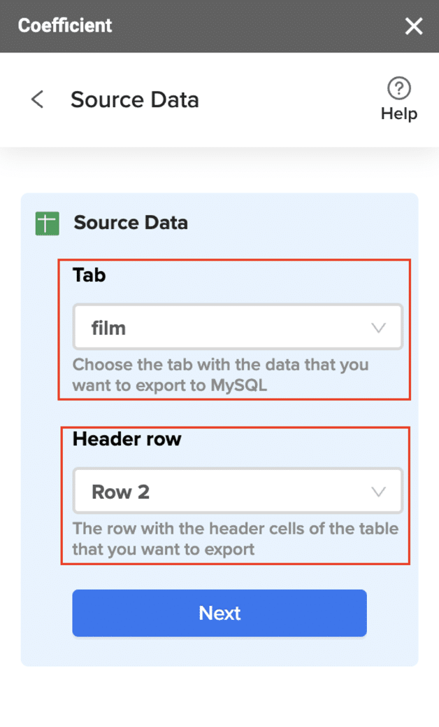 Specifying database table