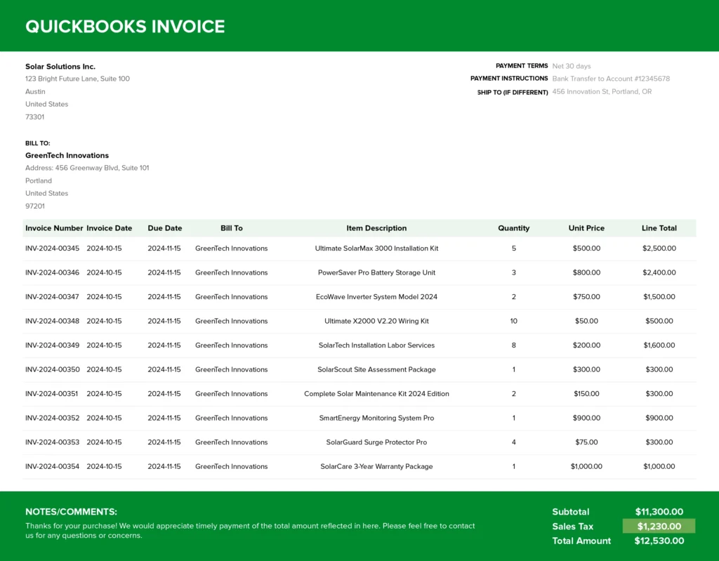 QuickBooks Invoice Template