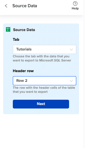Database action selection interface.